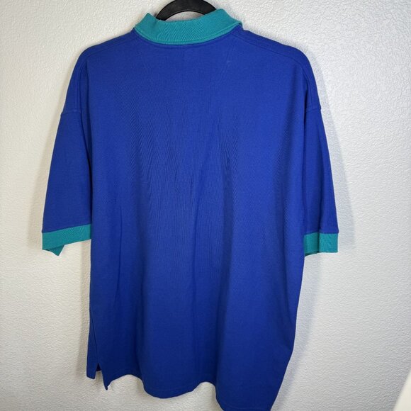 Vintage American Cottons Mens Polo Shirt XL Blue/Green Collar 100% Cotton USA Ma - Picture 4 of 4